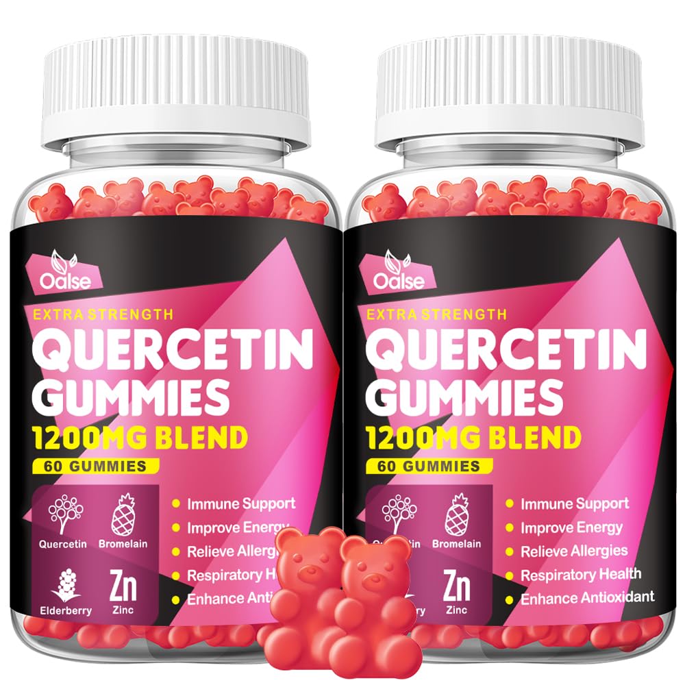 OALSE Quercetin Gummies - Quercetin with Vitamin C and Zinc + Bromelain + Elderberry + Vitamin D3-1200mg Quercetin Supplements for Kids and Adults Immunity & Allergy Support (2 Pack)